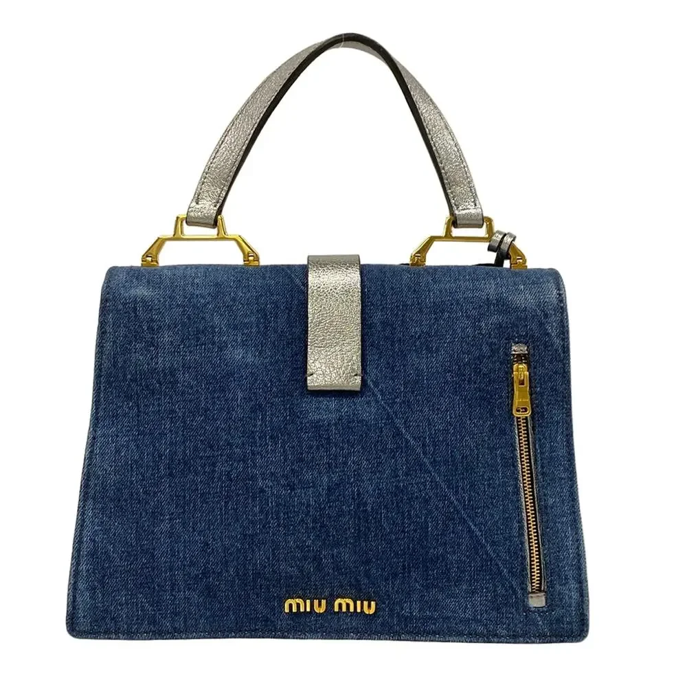 Miu Miu Handbag 5BA108 Navy Silver Multi Denim Leather